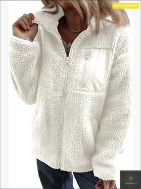 Relaxed Fit Full Zip Fleece Jacket Soft Warm Teddy Coat with Pockets Trendy